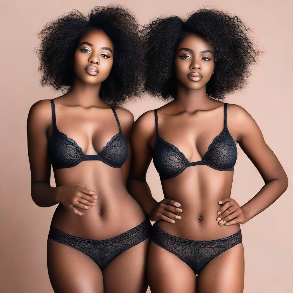 Create an image of two black girls wearing elegant lingerie