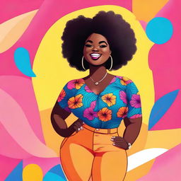 A detailed illustration of a curvy black girl with a confident and stylish appearance