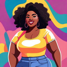 A detailed illustration of a curvy black girl with a confident and stylish appearance