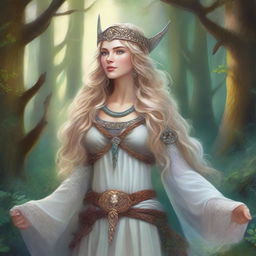 A detailed and vibrant illustration of Freya, the Norse goddess of love, beauty, and fertility