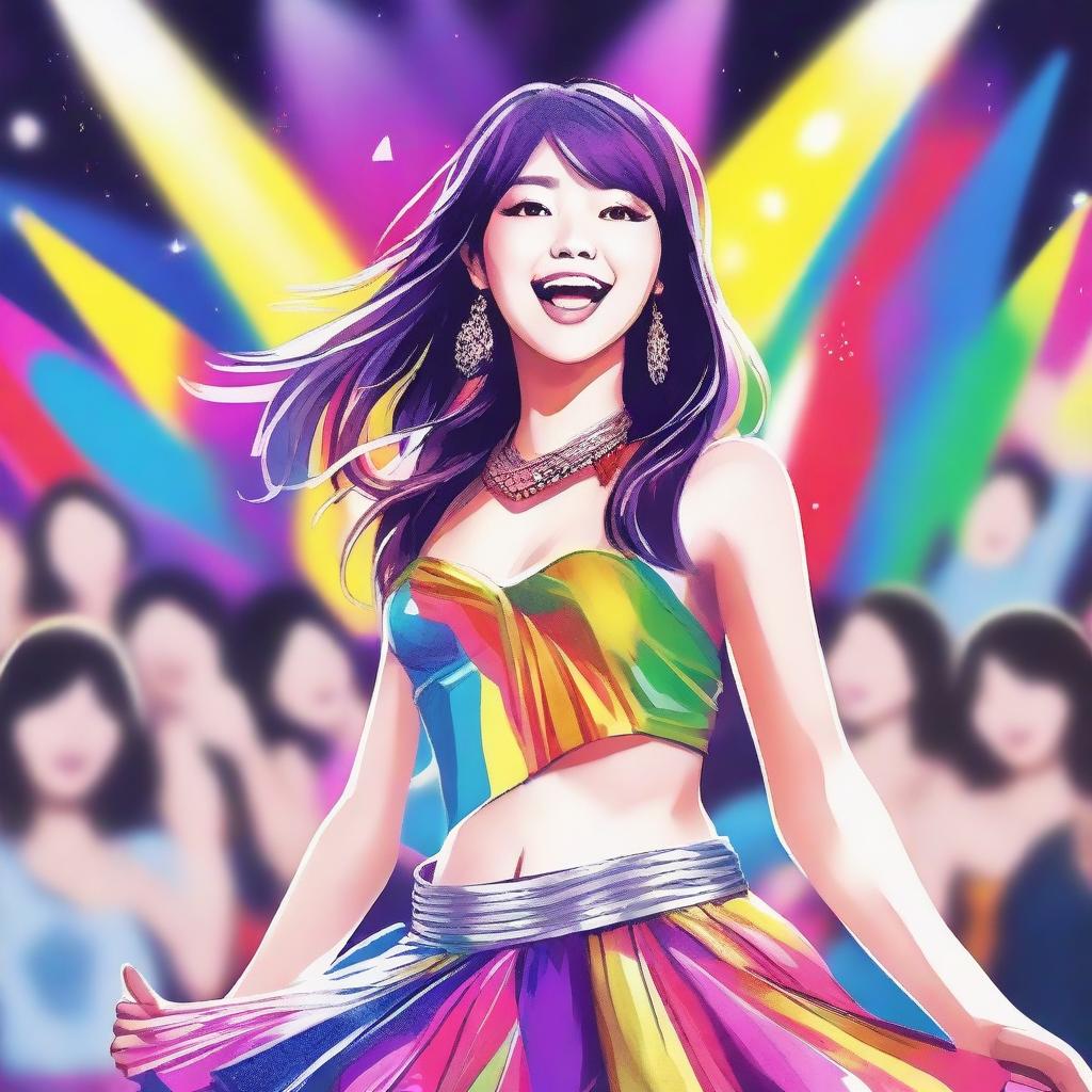 A vibrant and detailed illustration of Freya, a member of JKT48, a popular Indonesian idol group