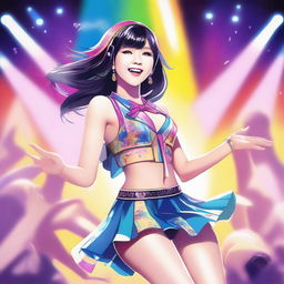 A vibrant and detailed illustration of Freya, a member of JKT48, a popular Indonesian idol group