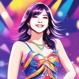 A vibrant and detailed illustration of Freya, a member of JKT48, a popular Indonesian idol group