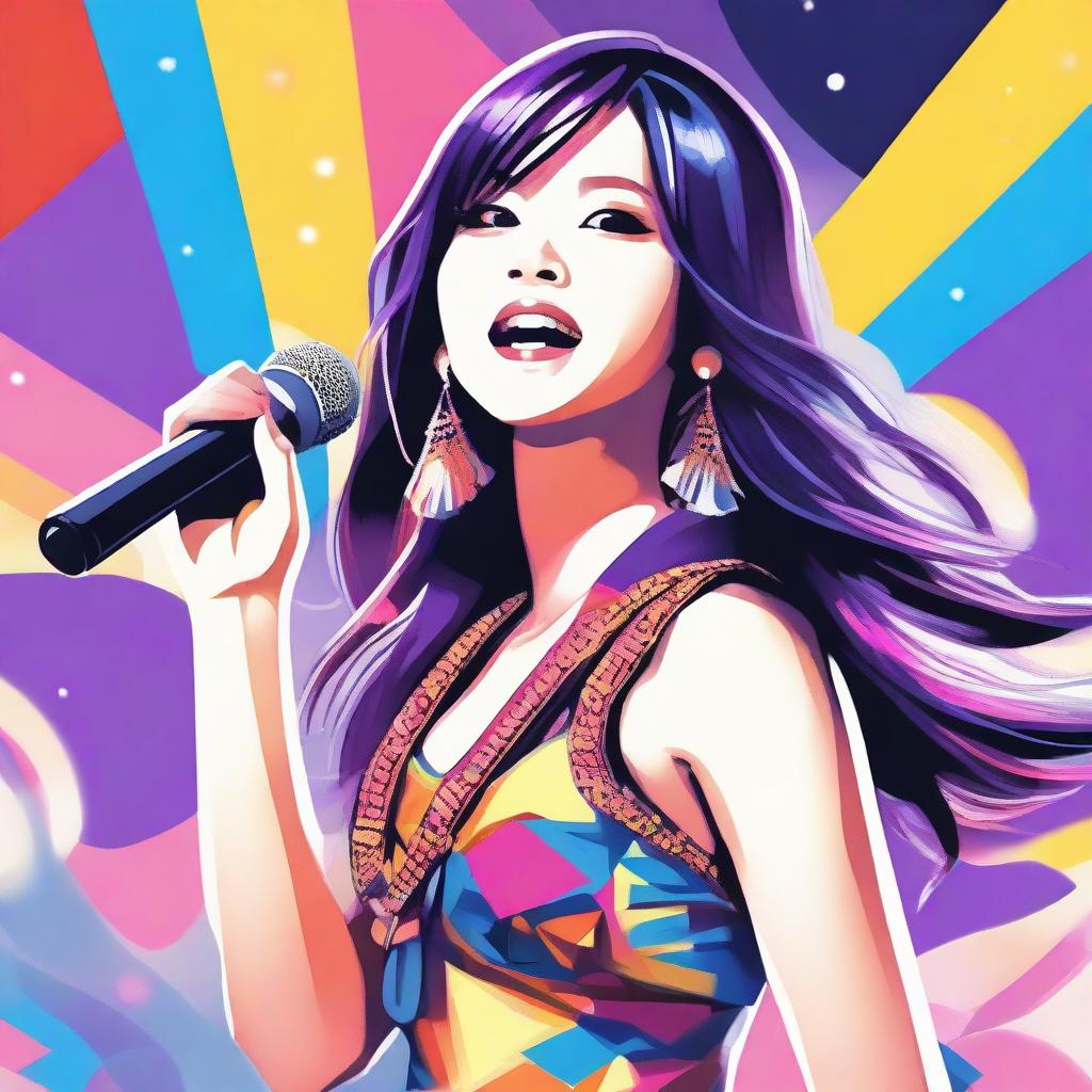 A vibrant and detailed illustration of Freya, a member of JKT48, a popular Indonesian idol group