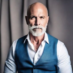 Create an image of a sexy bald man with a grey beard