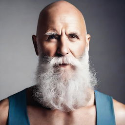 Create an image of a sexy bald man with a long grey beard