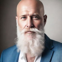 Create an image of a sexy bald man with a long grey beard