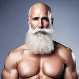 Create an image of a sexy bald man with a long grey beard