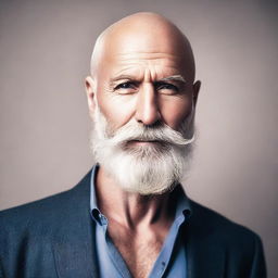 Create an image of a sexy bald man with a long grey beard