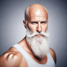 Create an image of a sexy bald man with a long grey beard