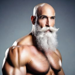 Create an image of a sexy bald man with a long grey beard