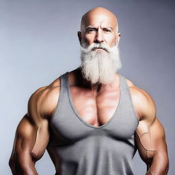 Create an image of a sexy bald man with a long grey beard