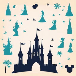 Create a simple Disney-themed background featuring a single iconic element from Disney, such as a castle silhouette, centered on a plain background