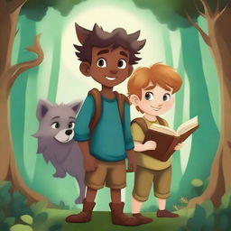 Create a fantasy book cover featuring two boys