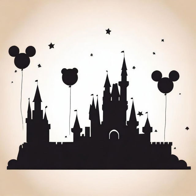 Create a simple Disney-themed backdrop featuring a single iconic element, such as Mickey Mouse ears, a magic wand, or a castle silhouette, centered on a plain background