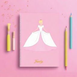 Create a simple Disney Princess-themed notebook backdrop featuring a single iconic element, such as a tiara, a glass slipper, or a magic wand, centered on a plain background