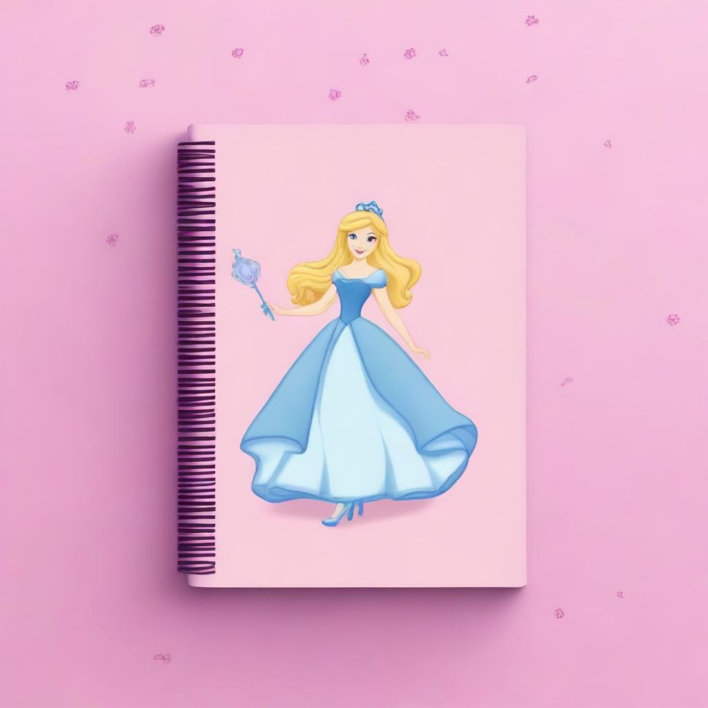 Create a simple Disney Princess-themed notebook backdrop featuring a single iconic element, such as a tiara, a glass slipper, or a magic wand, centered on a plain background