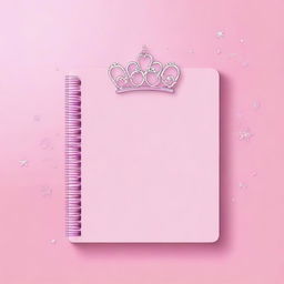 Create a girly princess-themed notebook backdrop featuring a single iconic element, such as a tiara, a heart, or a magic wand, centered on a plain background