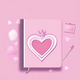 Create a girly princess-themed notebook backdrop featuring a single iconic element, such as a tiara, a heart, or a magic wand, centered on a plain background