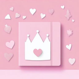 Create a girly princess-themed notebook backdrop featuring a single iconic element, such as a tiara, a heart, or a magic wand, centered on a plain background