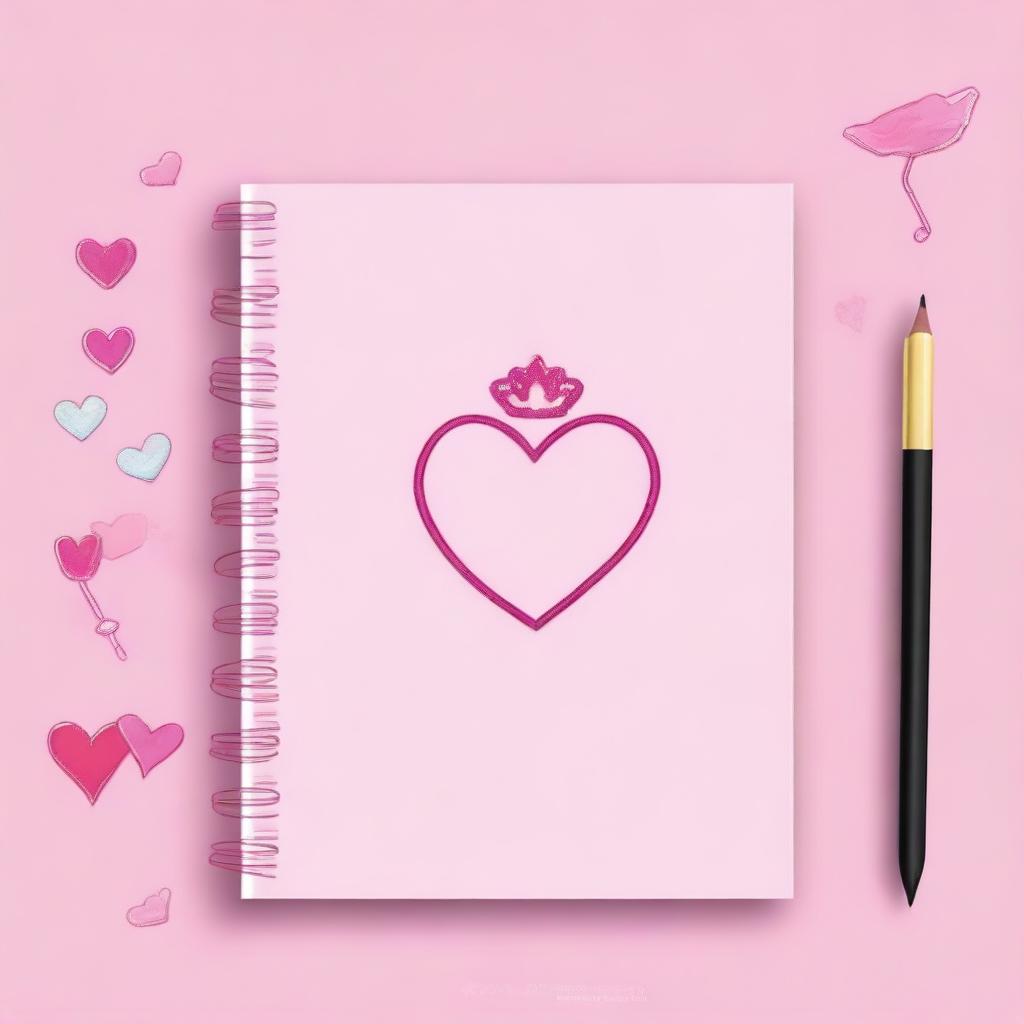 Create a simple girly princess-themed notebook backdrop featuring a single iconic element, such as a tiara, a heart, or a magic wand, centered on a plain background