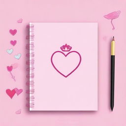 Create a simple girly princess-themed notebook backdrop featuring a single iconic element, such as a tiara, a heart, or a magic wand, centered on a plain background