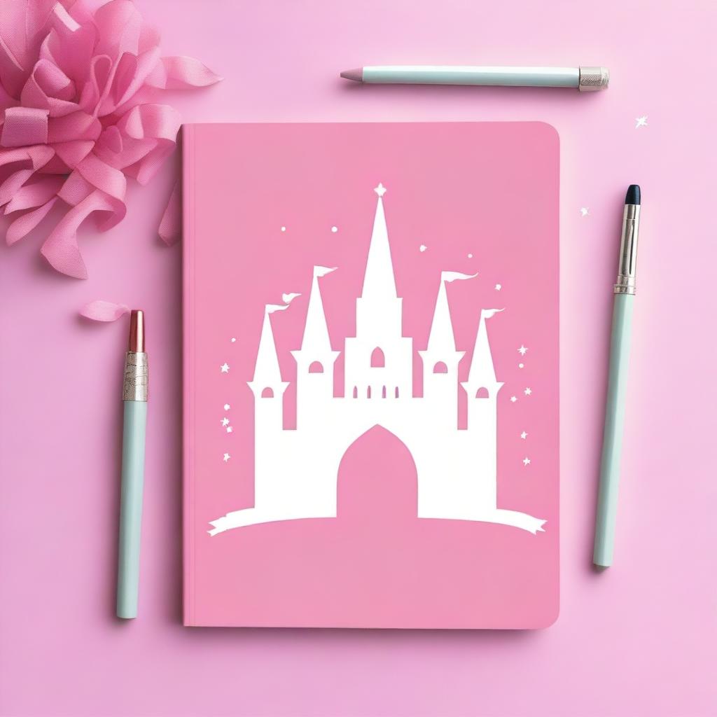 Create a simple princess-themed notebook backdrop featuring a single iconic element, such as a tiara, a castle, or a magic wand, centered on a plain background