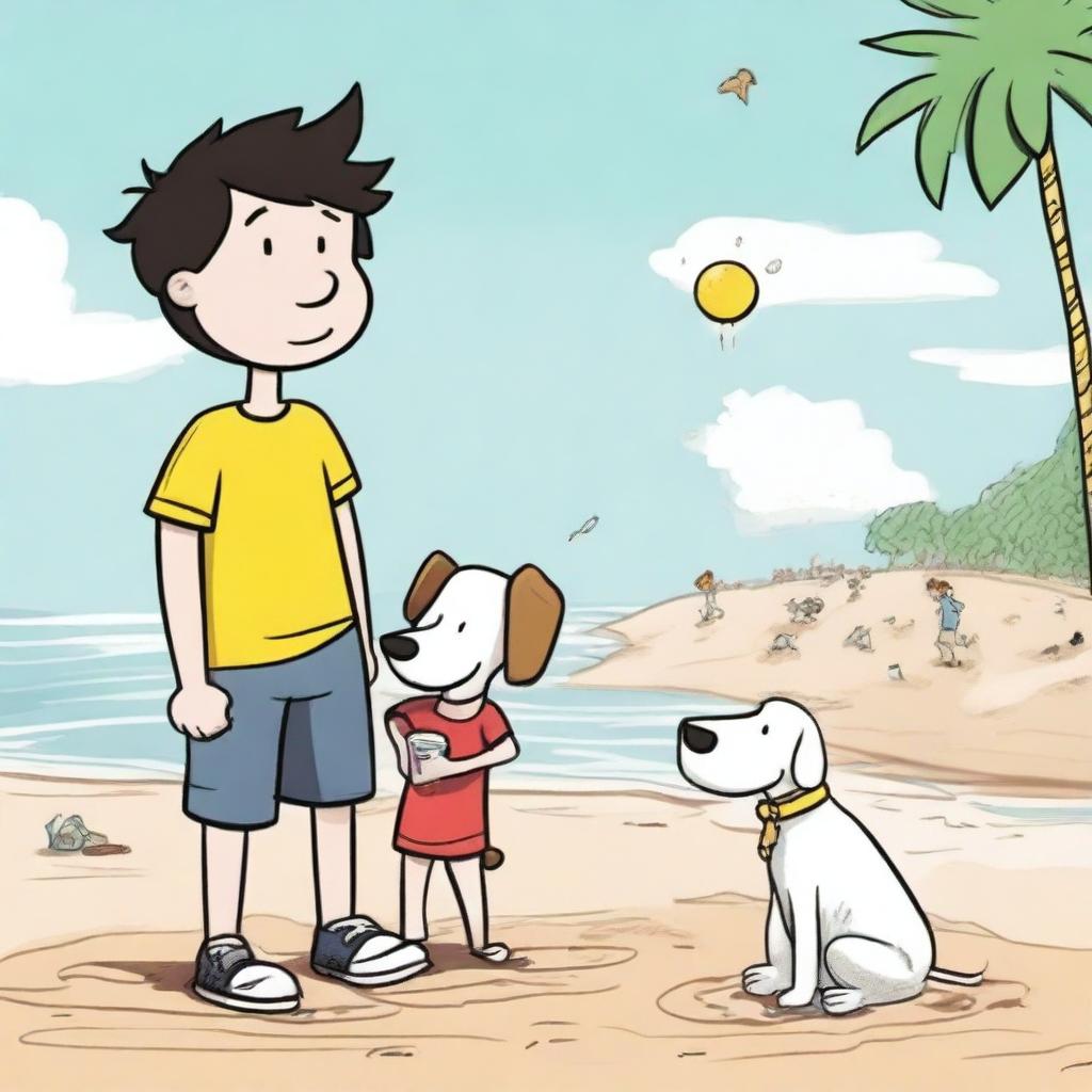 An illustration inspired by 'Diary of a Wimpy Kid - Dog Days,' featuring Greg Heffley and his dog Sweetie