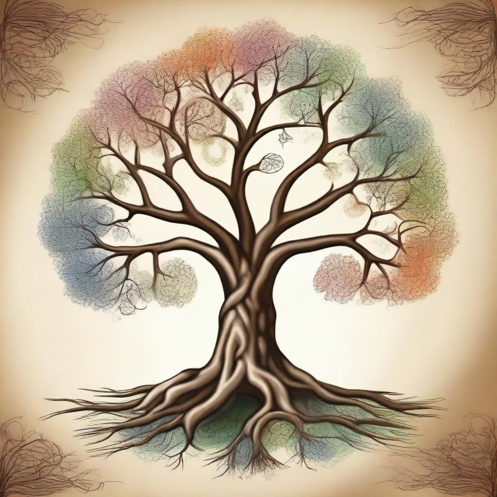 Create a cover image featuring a detailed brain intertwined with the tree of life