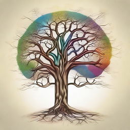 A detailed illustration of a human brain with the tree of life growing from it, symbolizing philosophy and knowledge