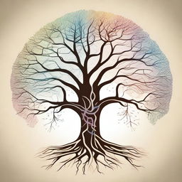 A detailed illustration of a human brain with the tree of life growing from it, symbolizing philosophy and knowledge