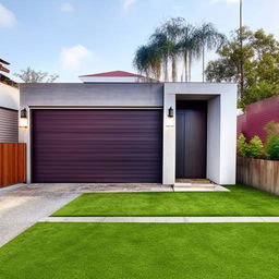 Design a 30x60 sqft suburban house with a sleek architecture and a lush green lawn