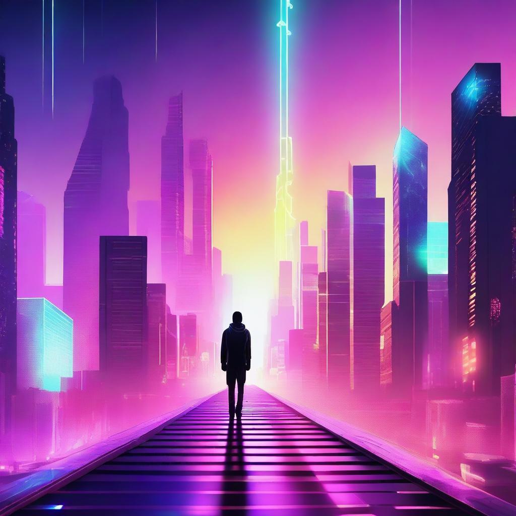 A futuristic scene depicting the journey of self-awareness