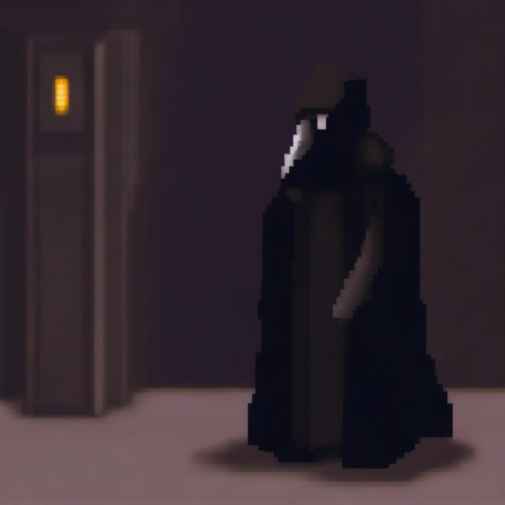 A pixel art depiction of SCP-049, the Plague Doctor from the SCP Foundation