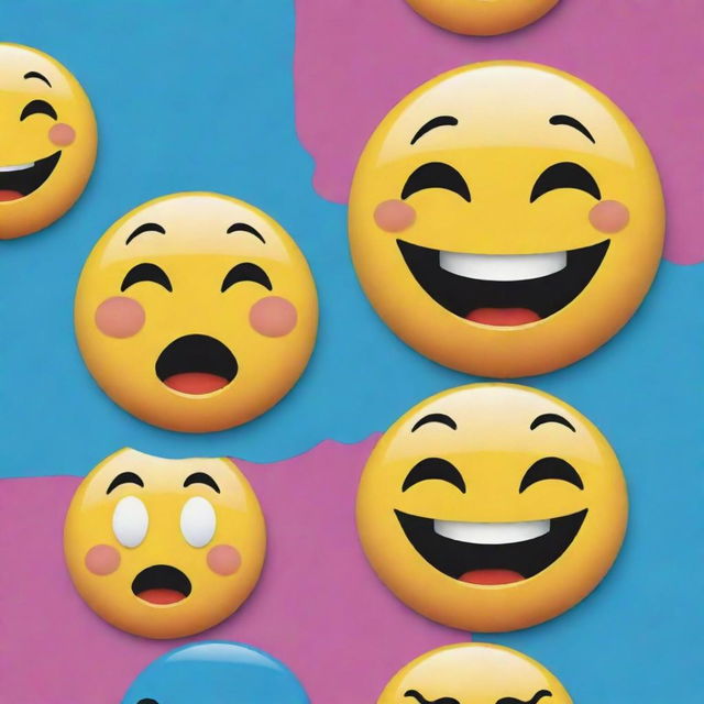 A digital collage of four emoji faces, specifically three grinning faces with sweat and one face with tears of joy, in a pop-art style.