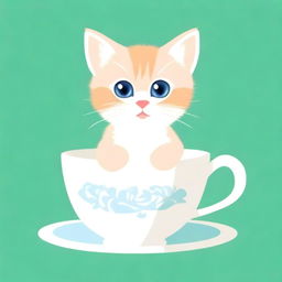 A raw photograph of an adorable kitten sitting inside a teacup