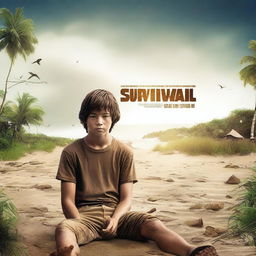 Create a realistic movie poster with the text 'The Survival Game' (this is the movie's name)