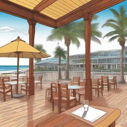 A detailed illustration of Schooners restaurant located in Panama City Beach