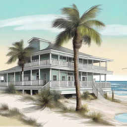 A detailed illustration of Schooners restaurant located in Panama City Beach