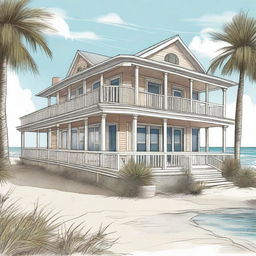 A detailed illustration of Schooners restaurant located in Panama City Beach