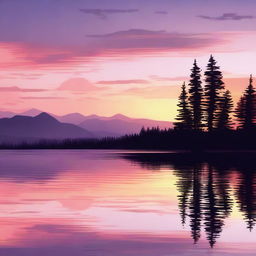 A peaceful sunset over a serene lake with gentle waves