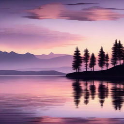 A peaceful sunset over a serene lake with gentle waves