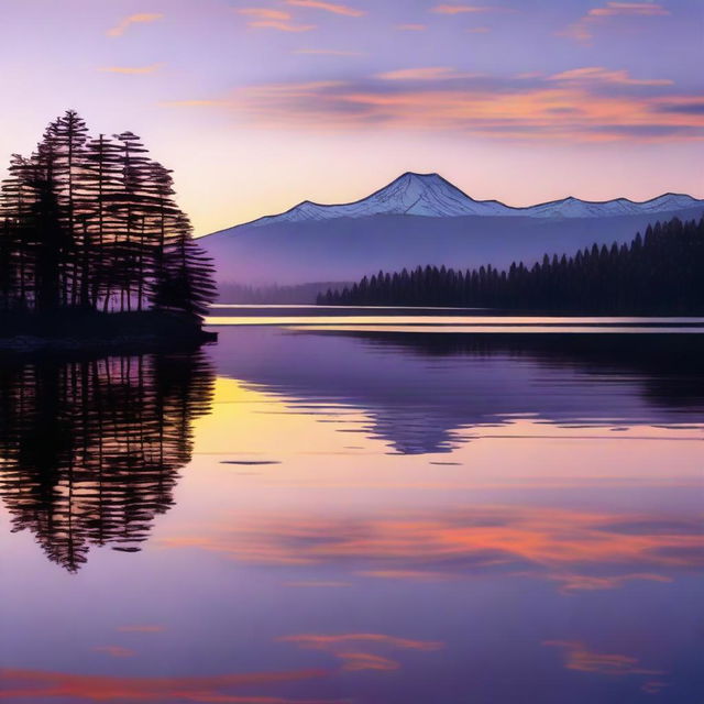 A peaceful sunset over a serene lake with gentle waves