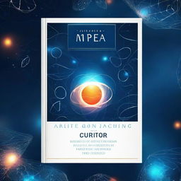 A captivating science book cover featuring a futuristic design with elements of space, DNA strands, and scientific equations