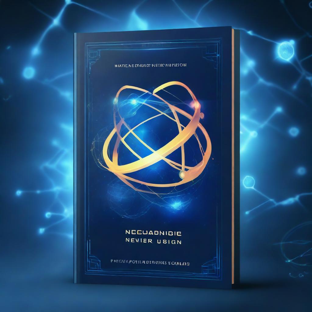 A captivating science book cover featuring a futuristic design with elements of space, DNA strands, and scientific equations