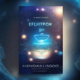 A captivating science book cover featuring a futuristic design with elements of space, DNA strands, and scientific equations