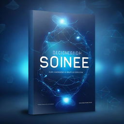 A captivating science book cover featuring a futuristic design with elements of space, DNA strands, and scientific equations