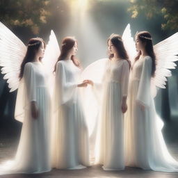 Create an image featuring a girl group with an angelic concept