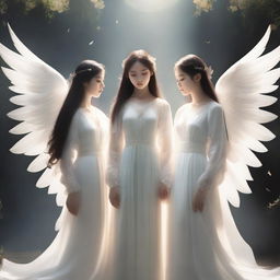 Create an image featuring a girl group with an angelic concept