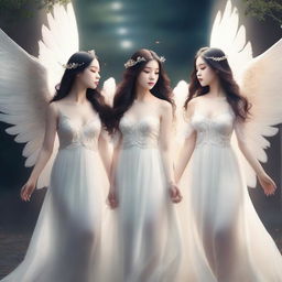 Create an image featuring a girl group with an angelic concept